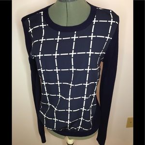 Skies Are Blue Navy Blue Front Checkered Sweater - Size Small